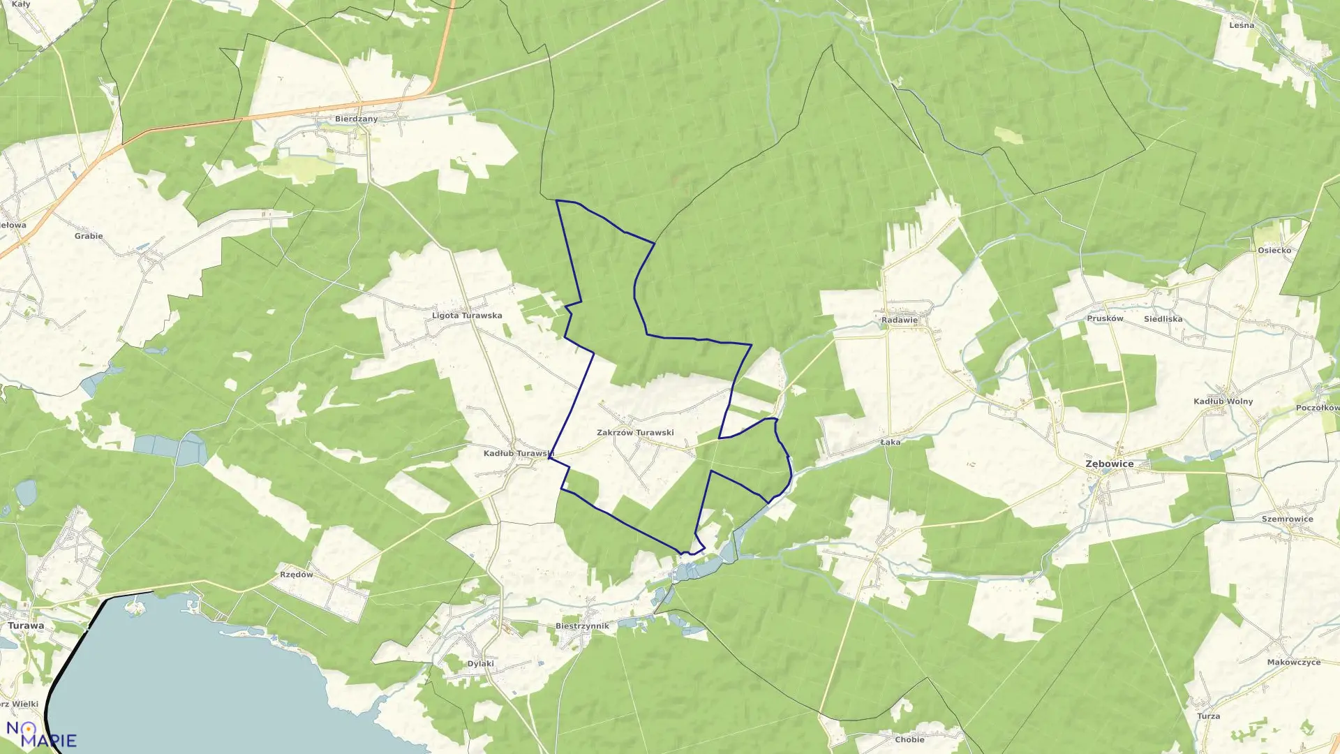 Mapa obrębu ZAKRZÓW TURAWSKI w gminie Turawa